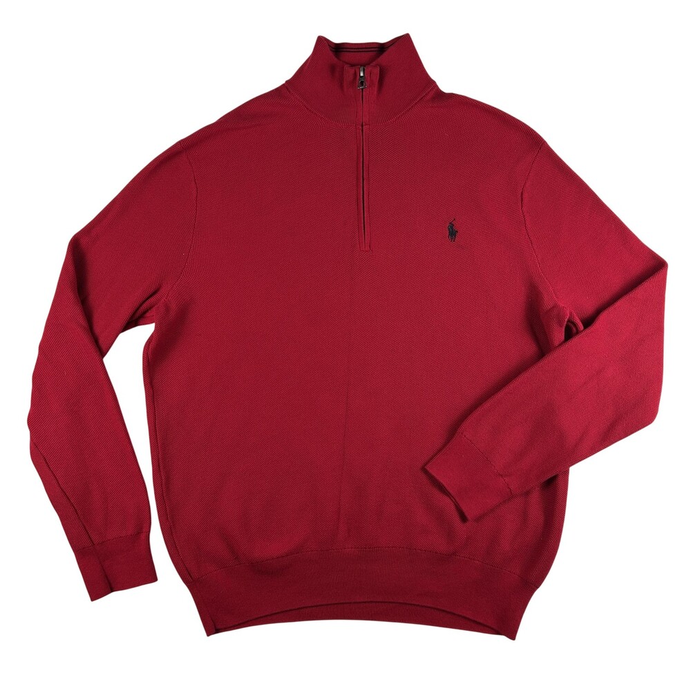 Polo Ralph Lauren Sweater Mens XL Red Pima Cotton Quarter Zip Mock Neck Pullover